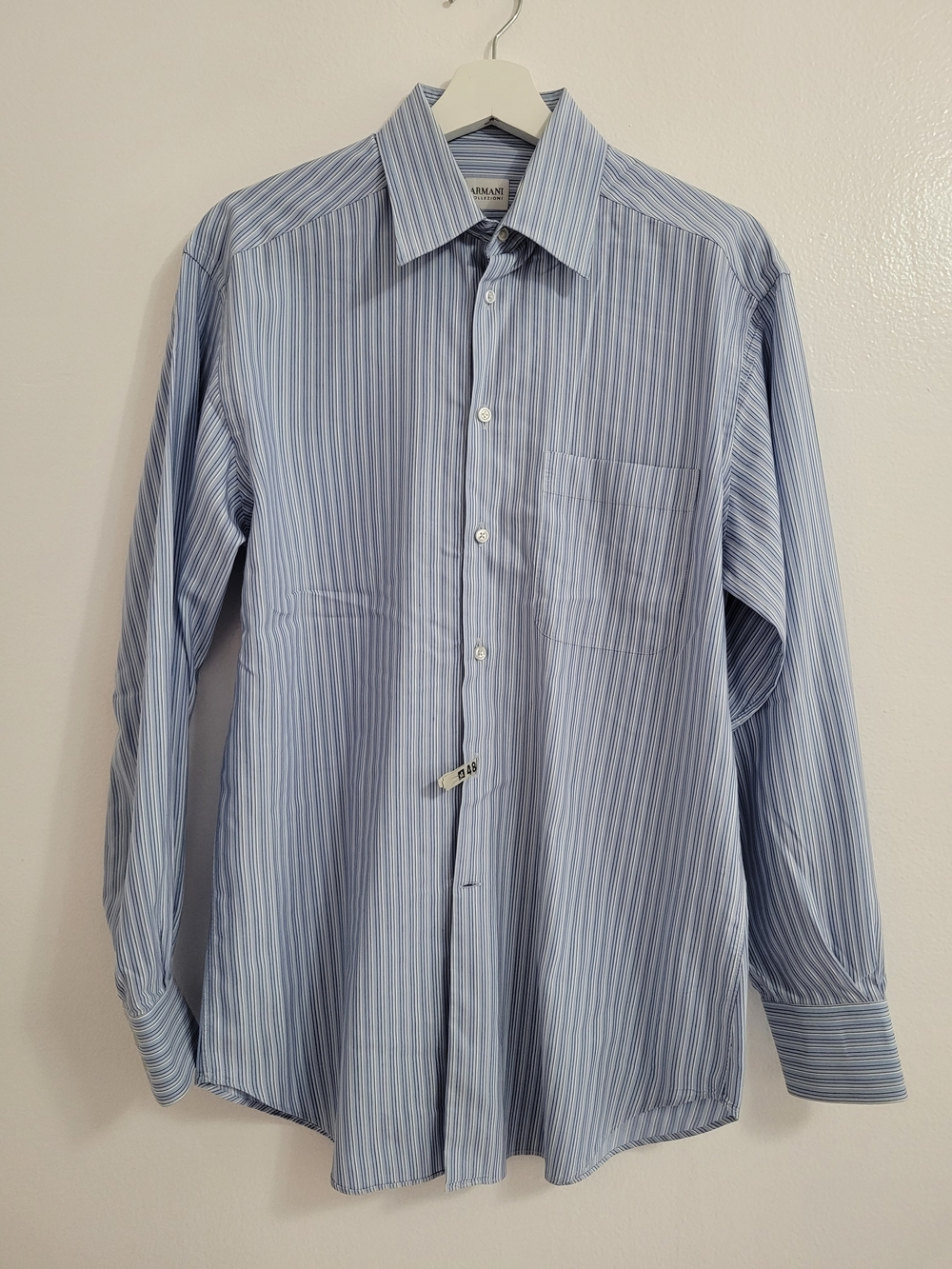 Armani Collezioni Blue/White Striped Long Sleeved Dress Shirt Size 39 15 1/2